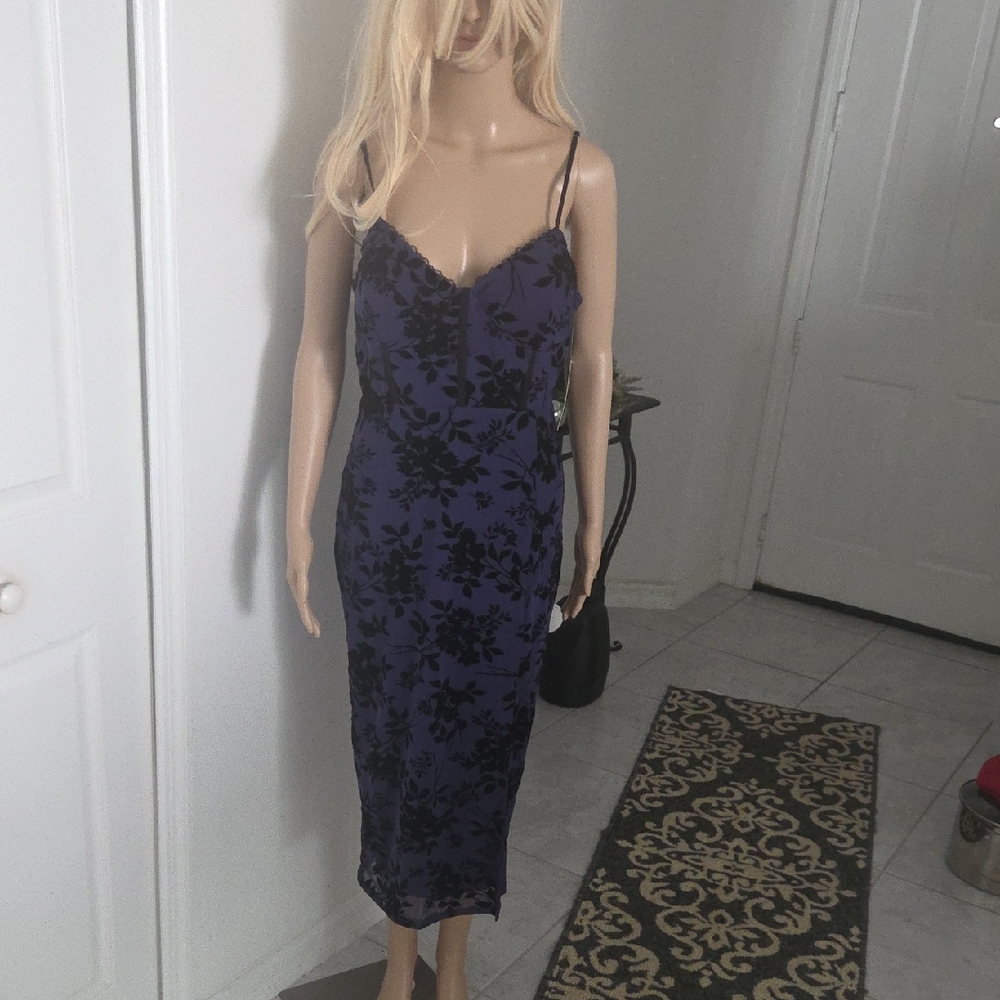 Derek Heart Purple and Black Floral Midi Dress NWT